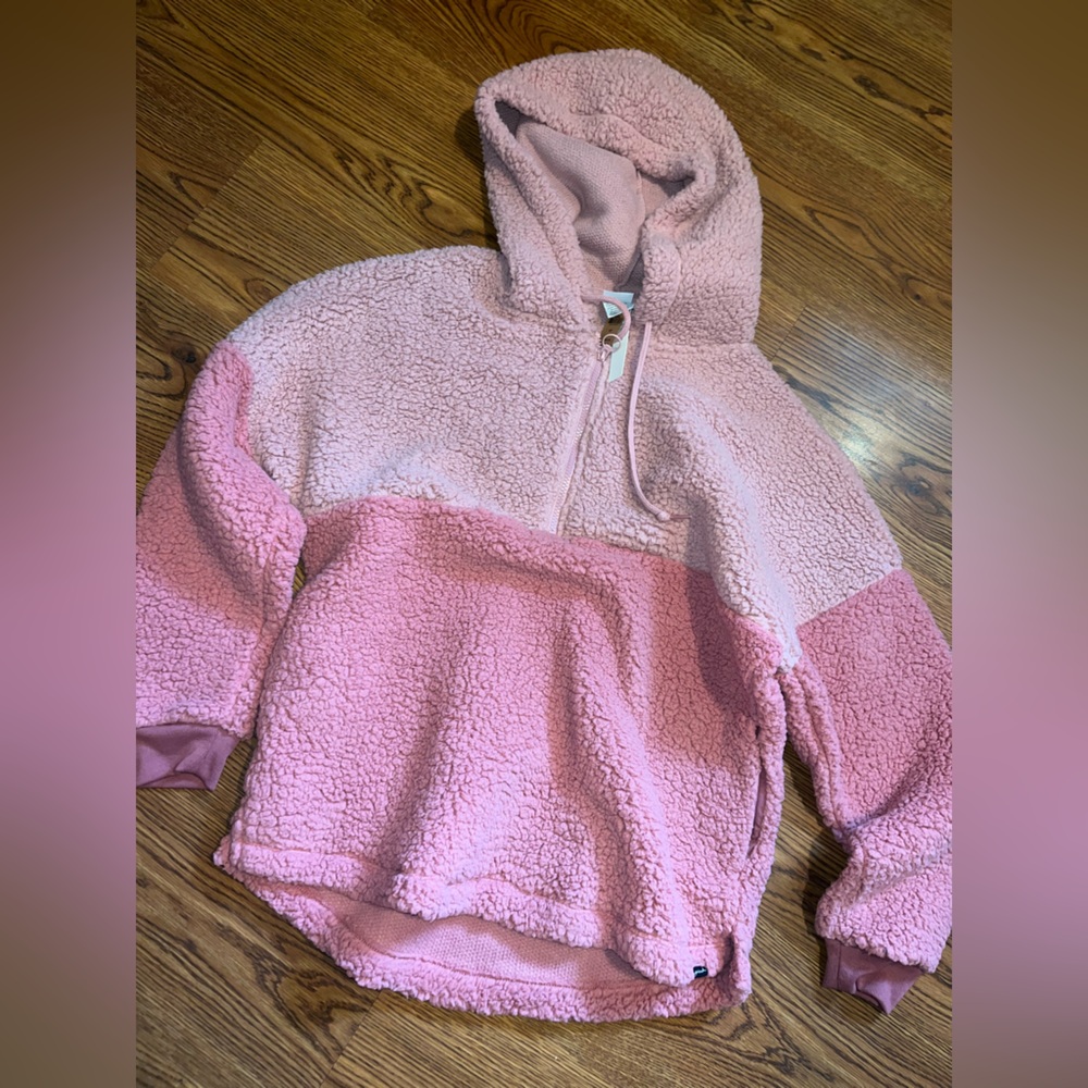 Victoria’s Secret PINK Cozy Pink Fleece Sherpa Hoodie Sweater Pullover NWT Small